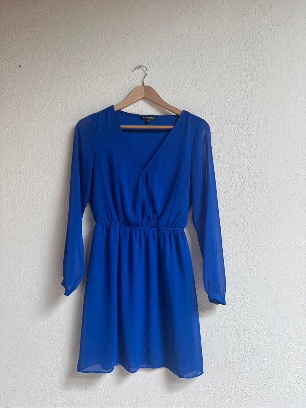 Express Cobalt Blue Long Sleeve Wrap-Style Dress